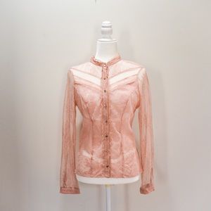 New Bebe SNOWFLOWER button up long sleeve lace top